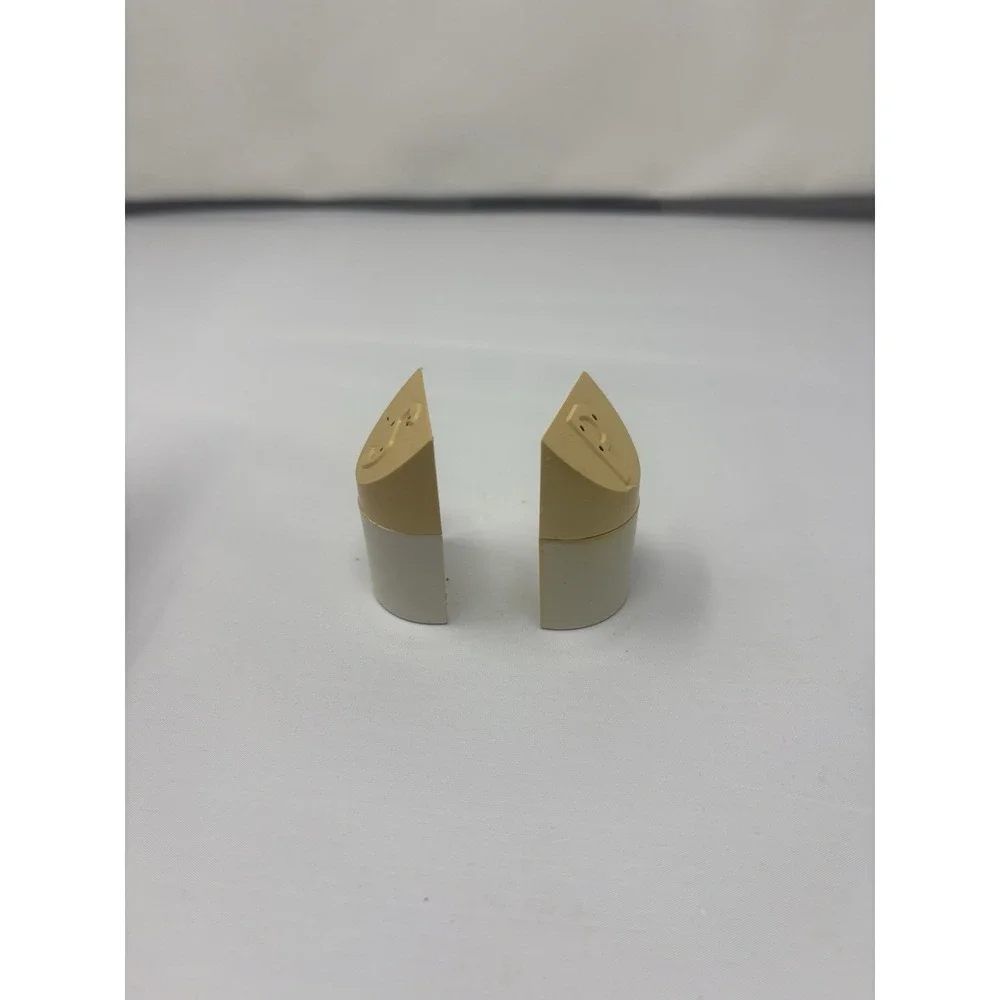Retro Beige White Half Circle Hard Plastic Salt & Pepper Shaker Set MCM Kitsch